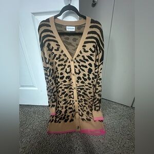 First Love Leopard Print Cardigan with Pink Trim